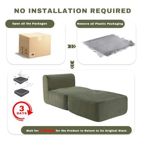 Image of Armless Chair with Ottoman, Modern Corduroy Convertible Cloud Couch