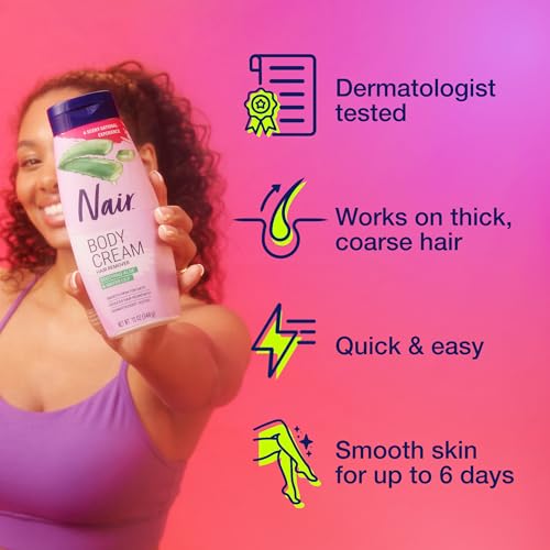 Nair Body Cream Hair Remover, Soothing Aloe and Water Lily, Dermatologist Tested Body Hair Removal Cream, with Evolved Ingredients, 12 Oz - Amazon Exclusive Size