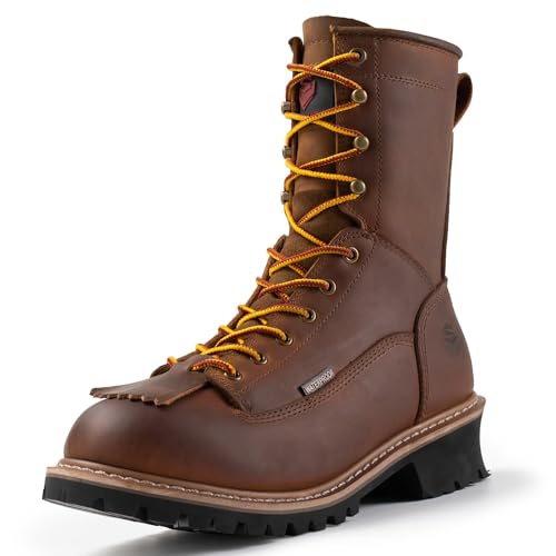Image of SUREWAY Men's 8 inch Waterproof Steel-Toe Logger Work Boot, Superior Oil /Slip Resistant,Thicker Full Grain Leather,Wedge Rubber Sole,EH Rated