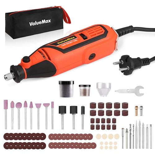 ValueMax Mini Amoladora Eléctrica 130W, Multiherramienta con 120 Accesorios, Herramienta Rotativa con 5 Velocidad Variable de 35000 rpm, Bolsa de Almacenamiento, para Bricolaje