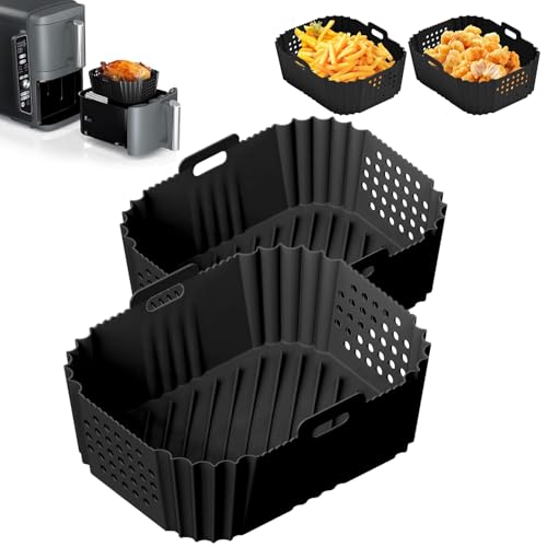 Silicone Air Fryer Liner for Ninja Double Stack XL 9.5l Air Fryer SL400UK, 2 Pcs Reusable Silicone Liners for Ninja Dual Air Fryer AF300UK AF400UK AF451UK & Tower T17088 Dual Zone Air Fryer