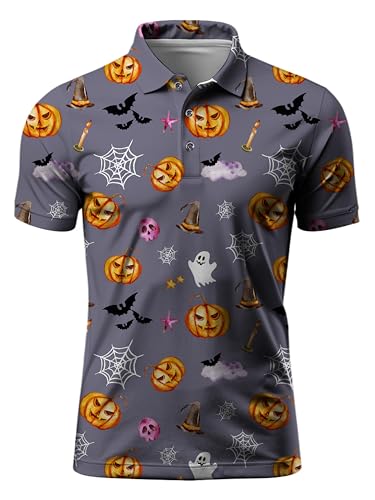 Mens Golf Shirt Dry Fit Performance Moisture Wicking Short Sleeve Print Casual Collared Polo Shirts for Men