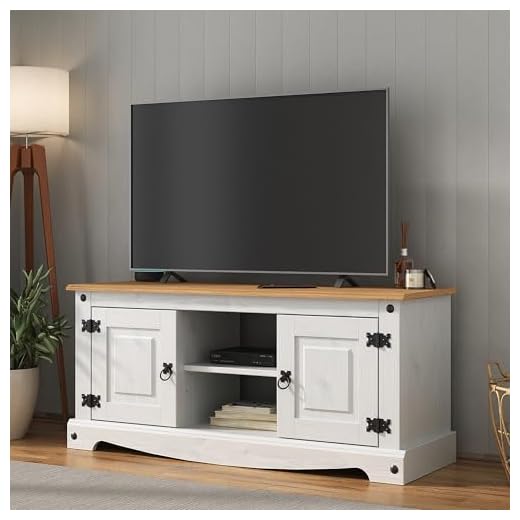 Corona White TV Stand Flat Screen Entertainment Unit 2 Door Television Cabinet Mexican Solid Pine
