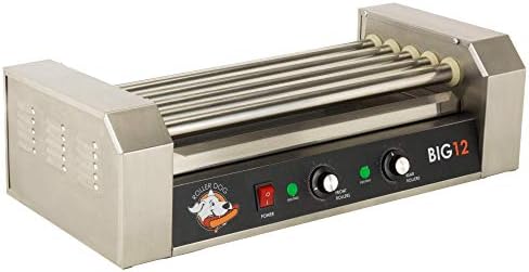 Funtime RDB12SS Stainless Steel Non Stick Hot Dog Roller Grill with Drip Pan with Dual Temperature Controls