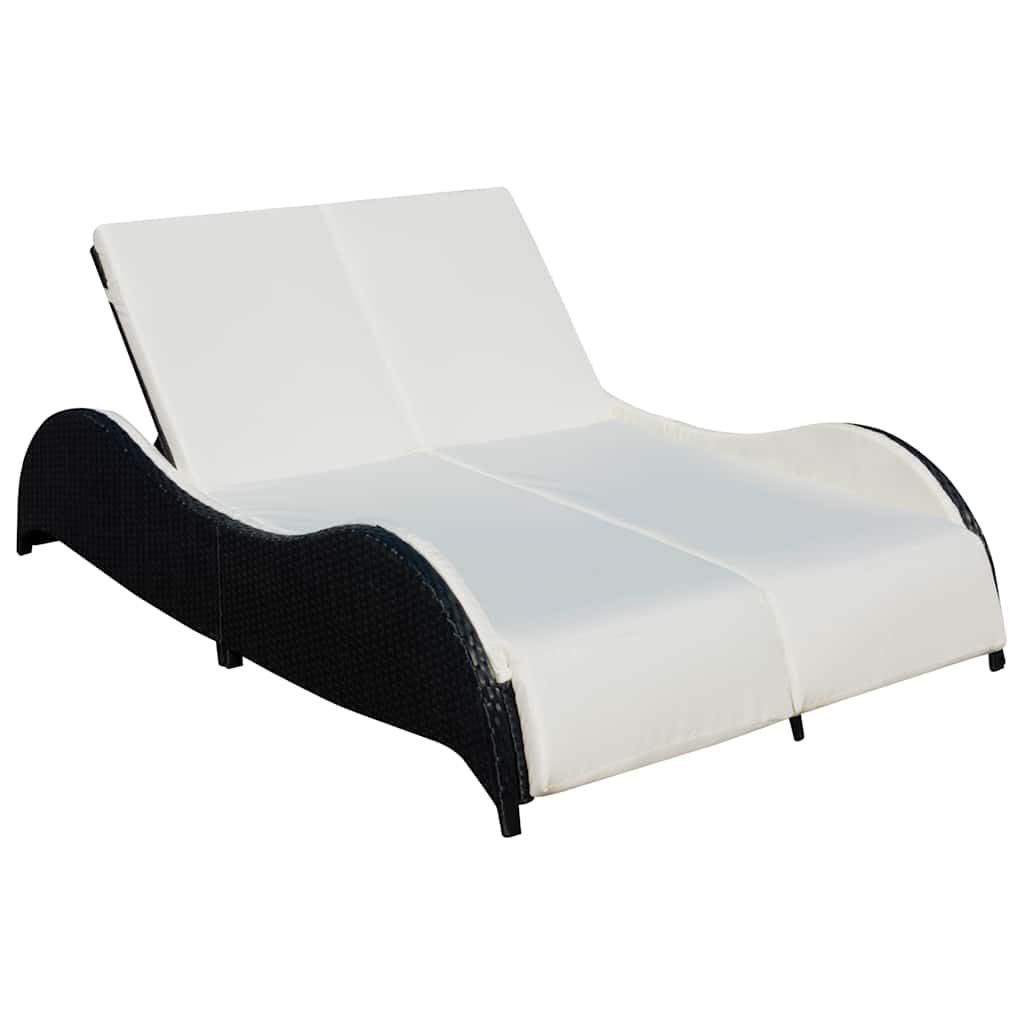 Doppel Sonnenliege Poly Rattan Gartenliege 2 Personen Schwarz