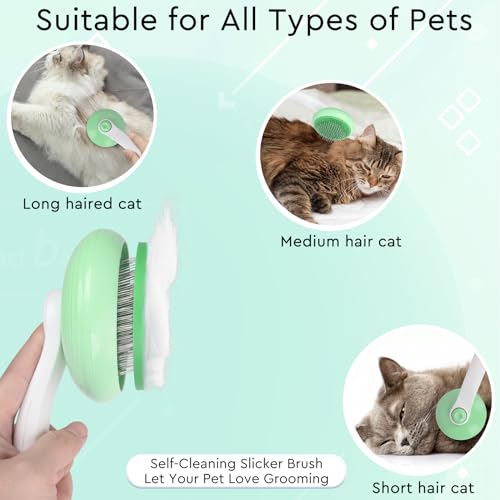 GJEASE Escova para cuidados com gatos, escova autolimpante para animais de estimação de pelos curtos