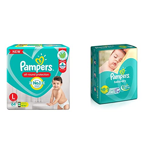 Image of Pampers Diaper Pants, Large, 64 Count & Pampers Baby Dry Diapers, New Born, 22 Count
