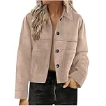 Women's Faux Suede Bomber Jacket Spring Lapel Pilot Coat Oversized Long Sleeves Trendy Streetwear Outerwear Button Down Suede Jacket Casual Cropped Coat Ladies Elegant Trench Coats Jackets for Women
