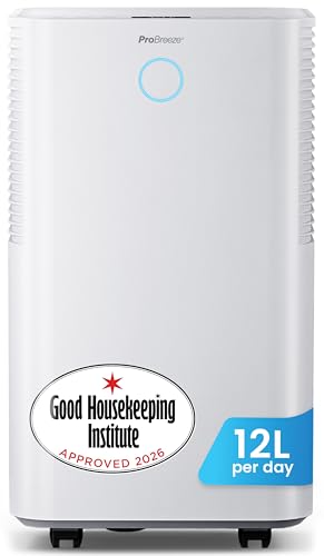 Pro Breeze® OmniDry 12L/Day Dehumidifier with Automatic Humidity Sensor & Display, 24Hr Timer, Laundry Drying, Continuous Drainage (White, 12 Litre)