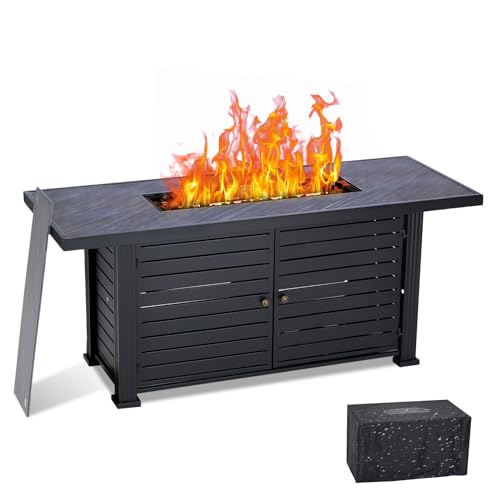 57" Propane Fire Pit Table, 50000BTU Rectangle Fire Table with Cover & Rain Cover, Sturdy Steel and Iron Fence Surface, CSA Safety Certified, Companion for Your Garden (Enlarged Version)