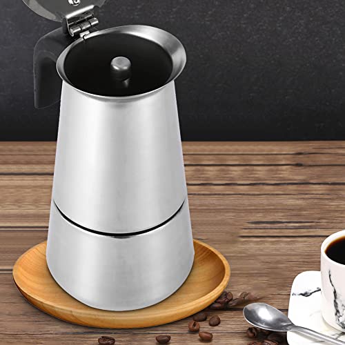 ماكينة تحضير قهوة اسبريسو، 2/4/6/9 اكواب محمولة من الستانلس ستيل لتحضير القهوة والاسبرسو الايطالية لبوتاجاز الغاز والموقد والحث الحراري (2 كوب - 100مل)، فضي