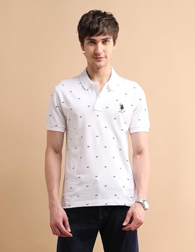 Image of U.S. POLO ASSN. Printed Regular Fit Polo T Shirts for Men - 100% Cotton, Half Sleeves Mens Tshirt