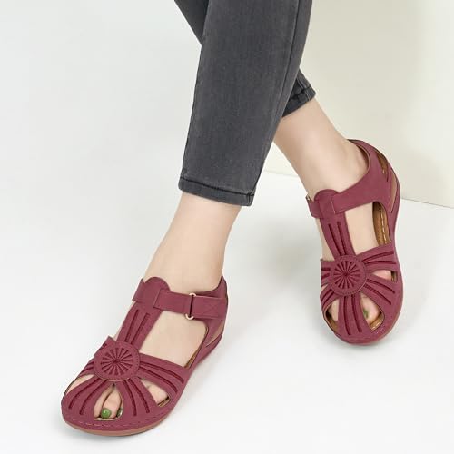 Image of DUOYANGJIASHA Women's Closed Toe Sandals: Comfortable Cushioned Casual Wedge Fisherman Sandals Adjustable Ankle Strap Non Slip Lightweight Dressy Summer Shoes for Walking