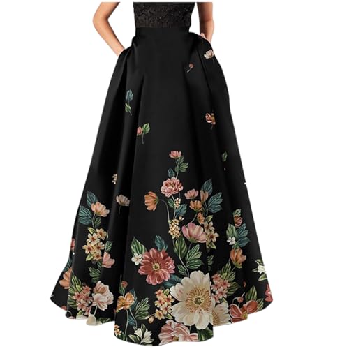 Womens Floral Loose Fit Skirts for Women Maxi Long Beach Formal Vacation Boho Hawaiian High Cut Tropical 2025