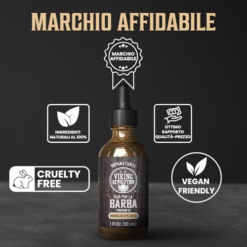 Viking Revolution - Olio Barba Uomo Con Argan & Jojoba - Ammorbidisce E Rinforza La Barba - Vaniglia Speziata - 30Ml - 5