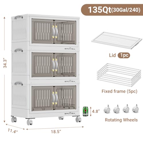 Image of BROVIEW 135Qt Stackable Storage Bins with Lid for Home Dorm, 3Pack White