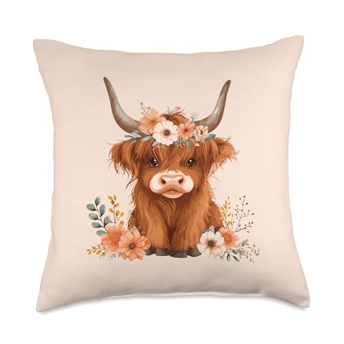 Highland Cow Cattle Flower Floral Crown Watercolor...