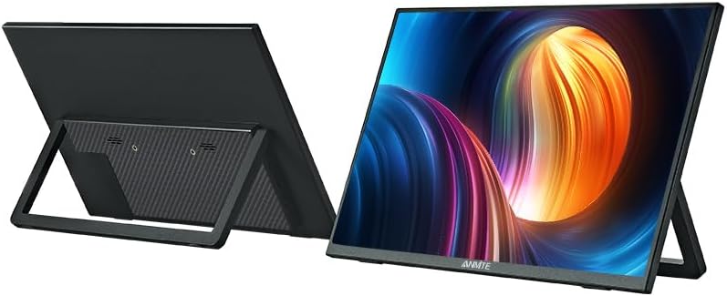 Anmite Portable Monitor front and back view with stand