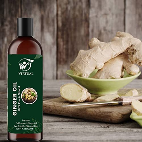 Image of VIRTUAL Pure Ginger Essential Oil For Stronger Hair, Body Skin Care, Moisturizing Dry Skin, Eyelash & Nails Cold Pressed Oil With No Mineral & Silicones