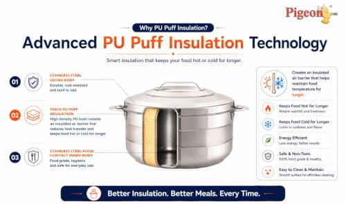 Image of Pigeon Galaxy Stainless Steel Insulated Casserole | Insulated Hot Pot | Food Grade Casserole Container with Steel Lid - Galaxy (1000ml+1500ml+2500ml) combo