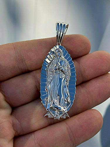 HarlemBling Solid 925 Sterling Silver - Men's Virgin Mary Pendant - Iced Nuestra Señora de Guadalupe2