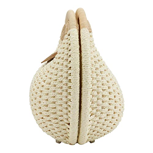 Puedo Women Shell Shape Straw Bag Rattan Woven Beach Handbags Summer Straw Tote Bag (White) #TOP5