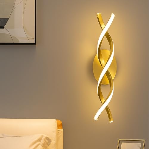 Image of SAH Twisted LED Wall Sconce, Luxury Gold Wall Lamp Decorative Acrylic Wall Lamp 3 Step Color Changing, (Warm, Neutral, Cool White) Ideal for Living Room, Bedroom, and Home Decoration
