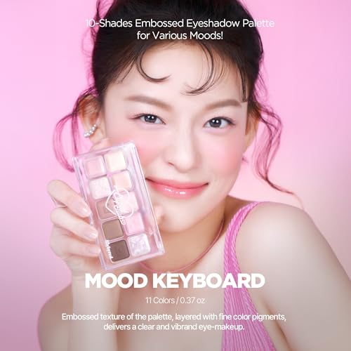 lilybyred Mood Keyboard | 10-Shade Korean Eyeshadow Palette, Highly Pigmented, Matte, Shimmer & Jelly Glitter, Smooth. Blendable, Long-Lasting, Dome-Shaped Design, 0.37 oz. (04 Cool Membership)