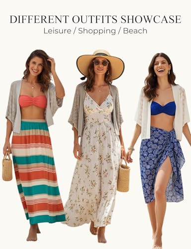 Image of GRACE KARIN Summer Cropped Cardigan for Women 2026 Batwing Sleeve Crochet Bolero Shrug Sweaters Lightweight Beach Boho Kimono