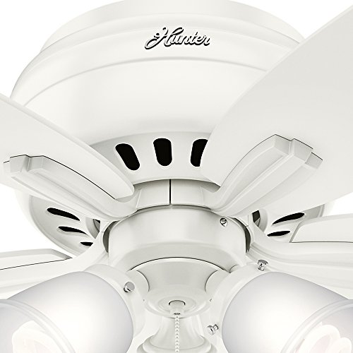 Hunter Newsome Indoor Low Profile Ceiling Fan with LED Light and Pull Chain Control, 42", Fresh White
