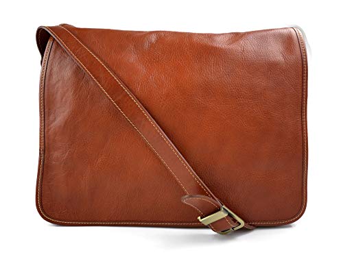 Sac messenger en cuir brun pour homme et femme avec bandoulière réglable