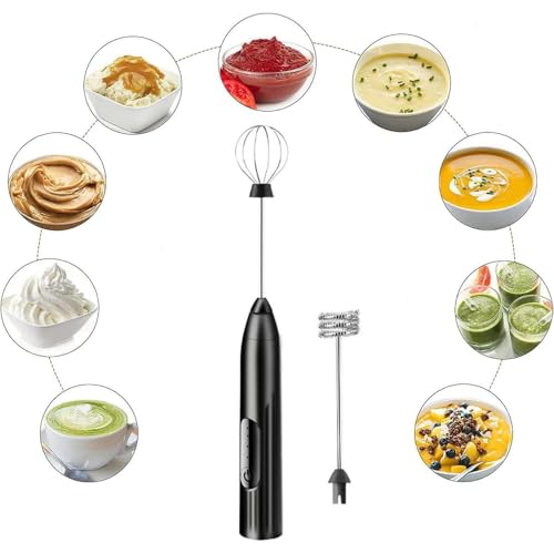 Mixer Elétrico Portátil Recarregável para Café e Bebidas, 3 Velocidades com 2 Batedores de Aço Inoxi