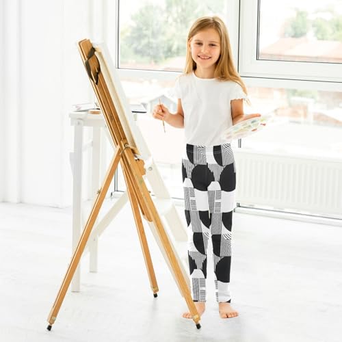 ALAZA Girls' Leggings Children's Yoga Pants Skinny Printed Dance Black White Line Comfortable 4T4