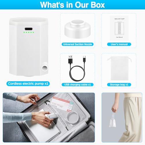Cordless Electric Pump for Vacuum Storage Bags Travel Air Pump for Various Space Saver Bags Portable Rechargable Seal Bag Pump for Compression Clothes, Blanket, Luggage (White) by Adworte - Used condition - Image 5