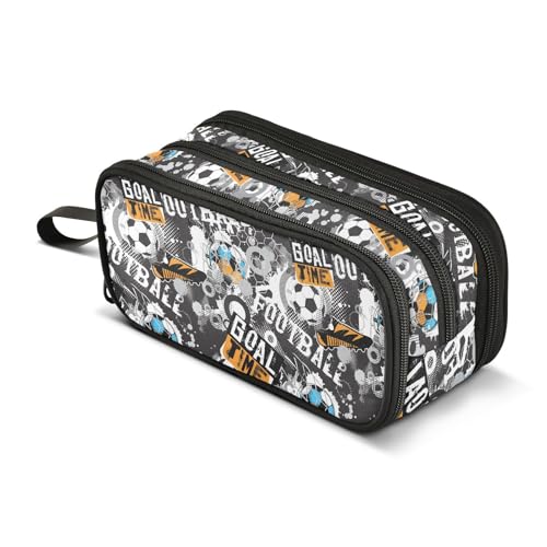 Image of ZAZYXTJ Soccer Ball Large Capacity Pencil Case 3 Compartment Pen Pouch Storage Canvas Makeup Bag for School Office Teen Girl Boy Men Women
