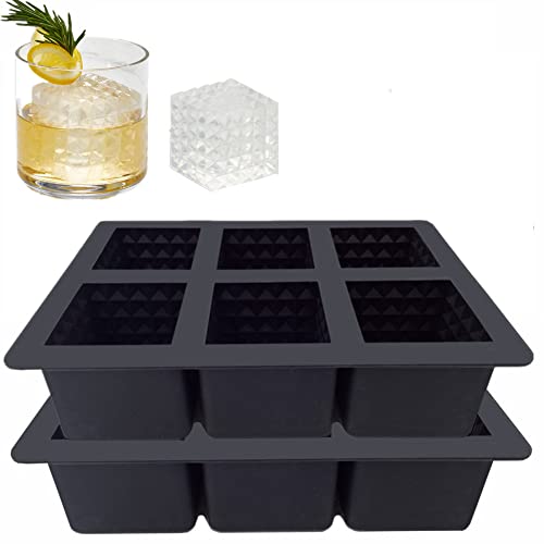 Vinkoe Diamond Ice Cube Trays Set Of 2, Large Ice Cube Tray Silicone Diamond Ice Cube Molds 6 Cavity Whiskey Ice Cubes Square Ice Cube Mold Slow Melting Ice For Whiskey, Cocktail, Freezer, Bpa Free #TOP6