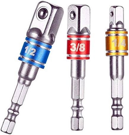 Impact Grade Socket Wrench Adapter Extension Set,Socket Bit Hex Shank Adapter Drill Nut Driver Power Extension Bar 3pc 1/4" 3/8" 1/2" for Automotive,DYI and Home Repair Tool Kits,Automotive Drill
