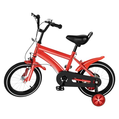 Bicicleta infantil de 14 pulgadas para niños y niñas a partir de 3 – 7 años, bicicleta actualizada para niños con ruedas estabilizadoras, bicicleta para niños, altura ajustable de 56 cm a 67 cm, para