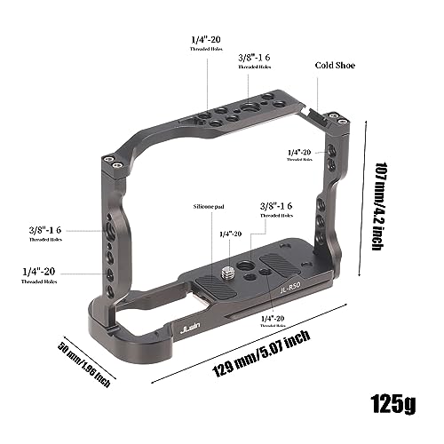 Image of Fotga R50 Camera Cage with NATO Rail 1 /4 inch 3 /8 inch Hole Arri Location Hole for Canon EOS R50 Mirrorless DSLR Camera Video Filmmaking Side Handle Top Handle,Compatible Arca Swiss Tripod Ball Head Clamp