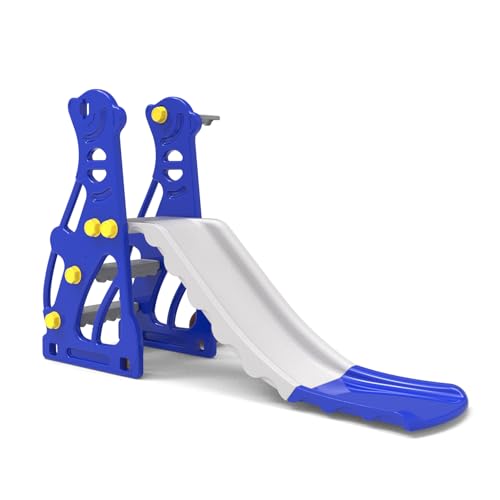 Image of Amazon Brand - Solimo Penguin Slide for Kids 2-5 Years | Indoor & Outdoor | Basketball Hoop & Ball | Anti-Slip Steps | Wide Platform | Max Load 20kg | Blue & White