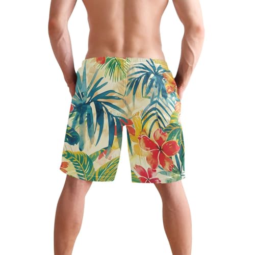 Short de bain style hawaïen avec short intérieur de compression intégré