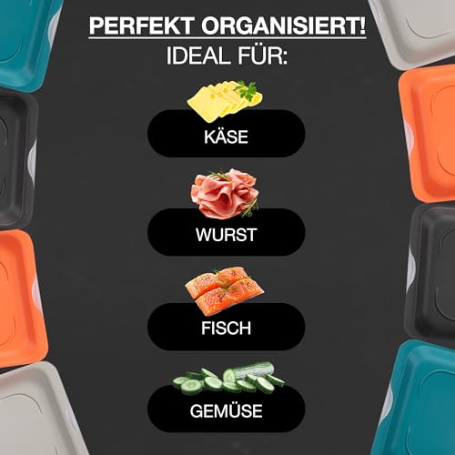 Moritz & Moritz 4er Set Aufschnittbox stapelbar – Frischhaltedosen mit Deckel zur Aufbewahrung von Wurst, Käse, uvm. – inkl. Tafelsticker zum Beschriften 6