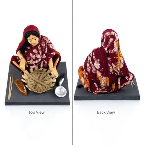 Image of Krishnanagar Handmade Clay Woman Basket Maker Miniature Idol | Basic Terracotta Sitting Human Figurine | Traditional Indian Home Decor & Gift Showpiece