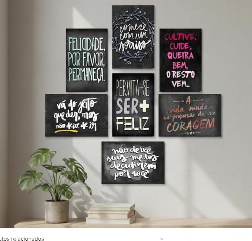 Kit Com 7 Placas Em MDF - Frases Motivacionais