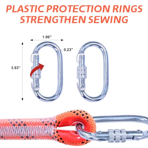 LZ.MZXU Climbing Rope 30M Rope Multifunctional Cord Safety Rope 10mm Emergency Escape Rope Boat Rope With 2 Carabiners Camping Rescue Outdoor Hiking Caving (orange) - Image 2