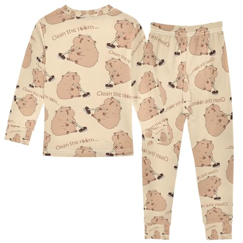 senya Capybara Mopping The Floor Pajamas Set Long Sleeve Soft Cotton Sleepwear 2 Piece2