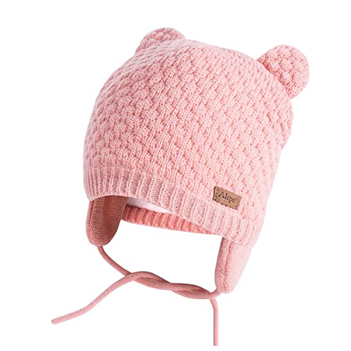 Winter Beanie Hat for Baby Kids Toddler Infant Newborn, Earflap Cute Warm Fleece Lind Knit Cap for Boys Girls (Pink)