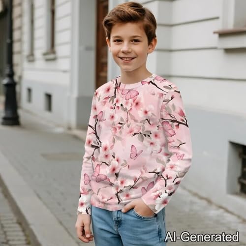 Image of Renewold Boys Girls Tees Kids T-Shirt Long Sleeve Crewneck T Shirts Casual Athletic Tops Clothing for Home School Travel