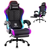 GTPLAYER RGB Gaming Chair, Computer Gamer Chair with Footrest and LED Lights, PC Gamer Chairs for Adults, High Back Reclining Office Chairs, Linkage Armrest (Black)