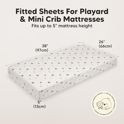 Image of 2-Pack Mini Crib Sheets Fitted, 38x26 Pack N Play Mattress Sheets (Cosmo) | Organic Cotton Sheets for Pack and Play Mattress, Soft, Breathable Playard Bedding Sheet, Mini Toddler Bed Cover, Boys, Girls
